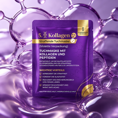 LUMINANCE SKINCARE 5X Kollagen- & Peptid-Tuchmaske | Feuchtigkeitsspendende und straffende Pflege für ein glatter wirkendes Hautbild